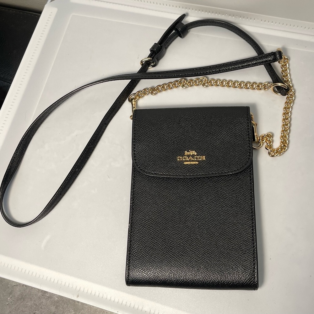 COACH small Blk cross body. Fits Max size iPhone